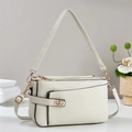 Borsa a spalla in pelle fiore bianco panna con hardware dorato e doppia tracolla - Bianco