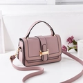 Pink litchi texture crossbody bag with gold H-buckle and black edge detailing - Pink