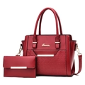 Set borsa a mano bordeaux in pelle PU con rilievo floreale e portafoglio abbinato - Borgogna