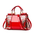 Elegant red patent leather handbag with gold floral embroidery and sequins for women - Double-sided Embroidery / Red