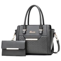 Set borsa a mano e portafoglio grigio scuro in ecopelle con eleganti motivi floreali - grigio scuro