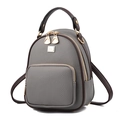 Grey pebbled leather women mini backpack with brown contrast straps and gold hardware - Dark Gray