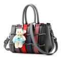 Multicolor woven faux leather handbag with cute bear pendant and detachable shoulder strap - Dark Gray
