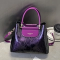 Elegant purple gradient snake texture handbag for women with double handles and strap - Purple