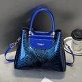 Blue-black gradient tote bag with snake skin pattern and silver hardware - Blue
