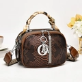 Elegant brown python-pattern leather satchel bag with stylish scarf handle and wide strap - Brown