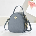 Grey-blue small crossbody bag with three zippers and golden bee metallic decoration - Blue