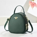 Dark green mini crossbody bag with golden bee detail and triple zipper compartments - Dark Green