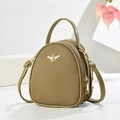 Mini khaki handbag for women with honeycomb texture and golden bee hardware - Army Green