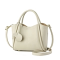 Beige Handtasche aus Leder mit Elefanten-Anhänger und verstellbarem Schultergurt - Weiß