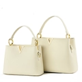 Conjunto de bolsos de lujo en cuero crema con detalles dorados para mujer - Pequeño / Blanco