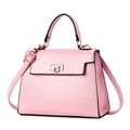 Pink crocodile-embossed Kelly bag with gold metal clasp and adjustable shoulder strap - 26CM*9CM*19CM / Pink