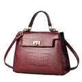 Elegant burgundy crocodile texture handbag with gold clasp and detachable shoulder strap - 26CM*9CM*19CM / Burgundy