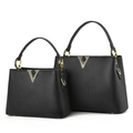 Set de bolsos de lujo en cuero lichi negro con logo V dorado en dos tamaños para mujer - Grande / Negro