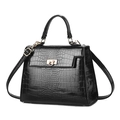 Classic black crocodile pattern handbag with gold lock and adjustable shoulder strap - 26CM*9CM*19CM / Black