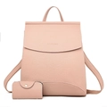 Pink faux leather backpack set with small card holder and embossed fashion text - Pink
