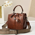 Borsa Boston vintage marrone in pelle PU con tracolla geometrica decorativa - Marrone