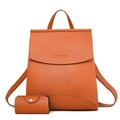 Orangebraunes Rucksack-Set aus genarbtem Leder mit passender kleiner Tasche und Griff - Erdgelb