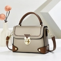 Bolso de hombro retro vintage en contraste caqui y marrón con hebilla de metal - Gris