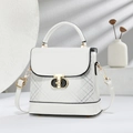 Bolso bandolera blanco moderno con cierre en T dorado y estampado de cuadros gris - Blanco