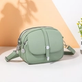 Sage green crossbody bag in pebble leather with silver hardware and double zippers - Green