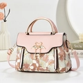 Contrast color luxury floral handbag for women with swan lock and adjustable strap - Single Bag / Pink