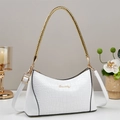 Elegante borsa bianca con goffratura coccodrillo, manico dorato e tracolla sottile - Bianco