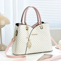 Vintage style white and pink top handle handbag with DH monogram and gold leaf charm - White with Pink