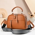 Brown lychee leather tote with chevron strap and silver hardware for women - Earthy Yellow