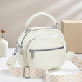 Bolso bandolera de cuero blanco con múltiples cremalleras y correa de tejido - Blanco Roto