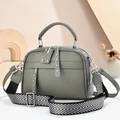 Gray lychee grain leather tote bag with silver rivets and geometric shoulder strap - Gray