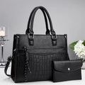 Ensemble sac cabas noir et pochette en cuir texturé avec détails argentés élégants - Noir