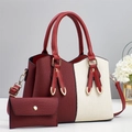 Two-piece set with burgundy tote bag and matching clutch, featuring a sleek dual-tone finish - Red and White