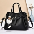 Black litchi grain crossbody bag with bow pendant and gold hardware for women - Black