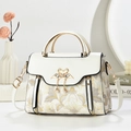 Bolso floral de contraste con cierre de cisne dorado y borla de perlas blancas - Bolso Individual / Blanco