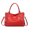 Grande borsa tote rossa in pelle martellata con dettagli dorati e tracolla regolabile - Borgogna