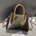 Chic snakeskin embossed glossy faux leather handbag in brown and black gradient - Gold