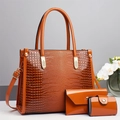 Set di 3 borse arancioni con stampa a coccodrillo, inclusi borsa tote, pochette e porta carte - Giallo Terra