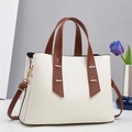 Chic beige pebbled leather handbag with contrast brown straps and metal hardware detail - 31*13*23CM / White