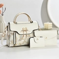 Chic 3-piece cream bag set with floral embroidery and elegant swan metal clasp - Bag Set / White