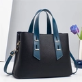 Fashionable black pebbled leather tote with blue handles and gold hardware details - 31*13*23CM / Black