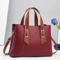 Chic burgundy pebbled leather handbag with brown handles and gold hardware in trapezoid shape - 31*13*23CM / Red