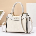 Borsa bianca minimalista con trama intrecciata a V e dettagli metallici dorati - Beige / Stile 1