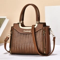 Sac à main élégant en cuir marron avec design tissé en V et détails dorés brillants - Jaune Terre / Style 1