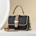 Bolso de cuero negro acolchado con ribete rosa nude y cierre en H dorado de cadena - 21*7*14CM / Negro