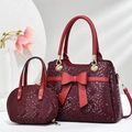 Elegante set di borse bordeaux con trama a serpente e grande fiocco rosso decoro - Bordeaux