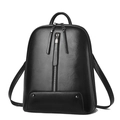 Klassischer schwarzer Damenrucksack aus Kunstleder mit vertikalem Reißverschluss und Glanz - Schwarz / 24*12*30CM