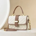 Beige and brown quilted faux leather crossbody bag with gold chain strap for women - 21*7*14CM / White