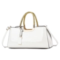 Sac polochon en cuir verni blanc brillant avec poignées tressées dorées et bandoulière - 34x11x16cm / Blanc