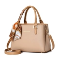 Borsa a mano beige texture litchi con foulard floreale e tracolla regolabile rimovibile - 24*12*17CM / Cachi